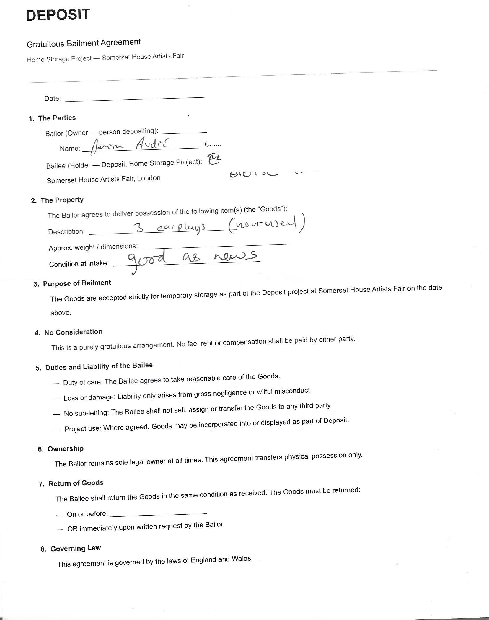 Deposit form