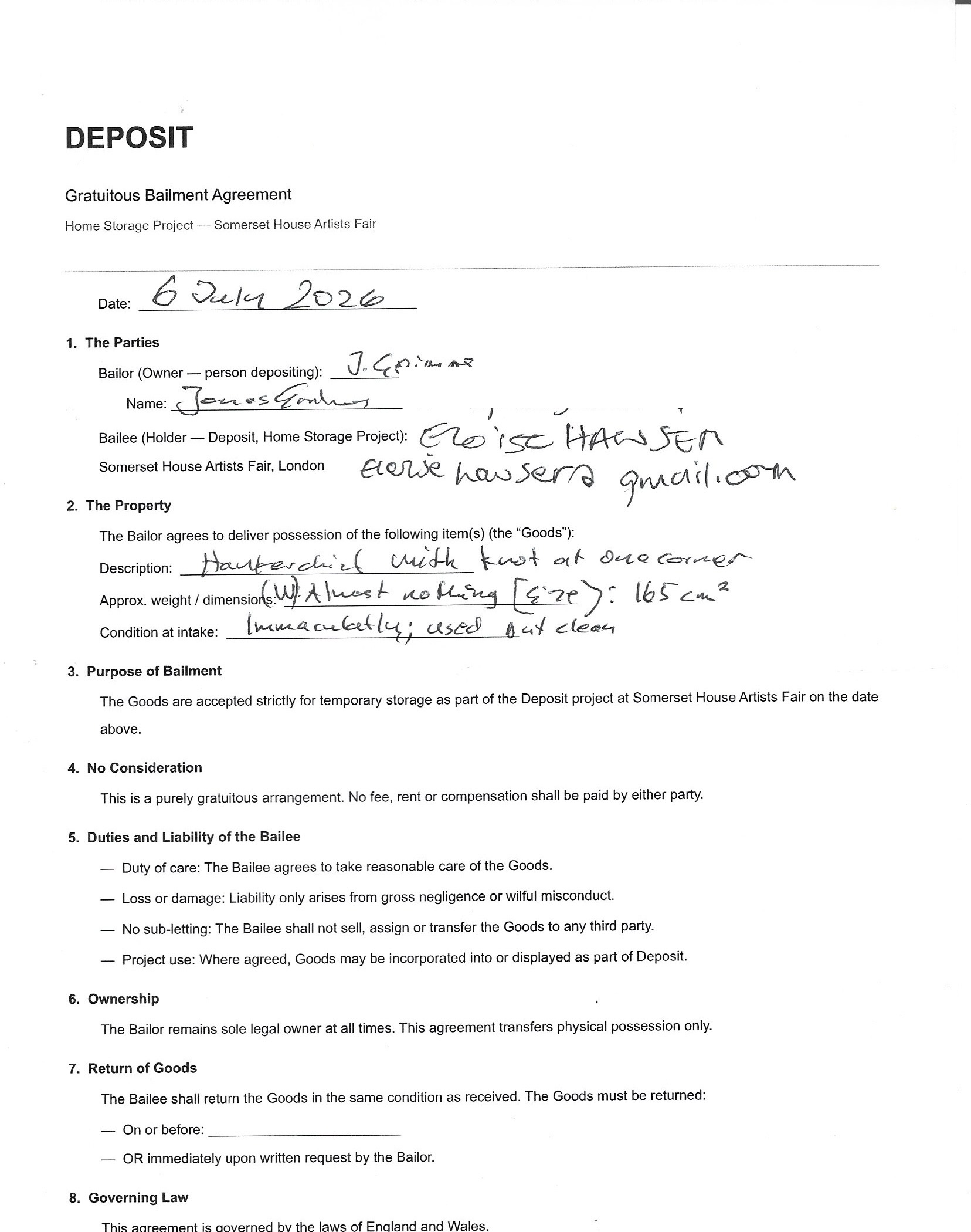 Deposit form